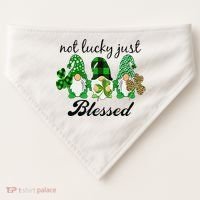 Not Lucky Just Blessed Gnomes Shamrock St Patrick Day Irish USA-Made Doggie Bandana thumb 0