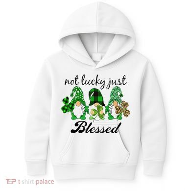 Not Lucky Just Blessed Gnomes Shamrock St Patrick Day Irish Kids Hoodie