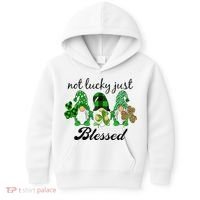 Not Lucky Just Blessed Gnomes Shamrock St Patrick Day Irish Kids Hoodie thumb 0