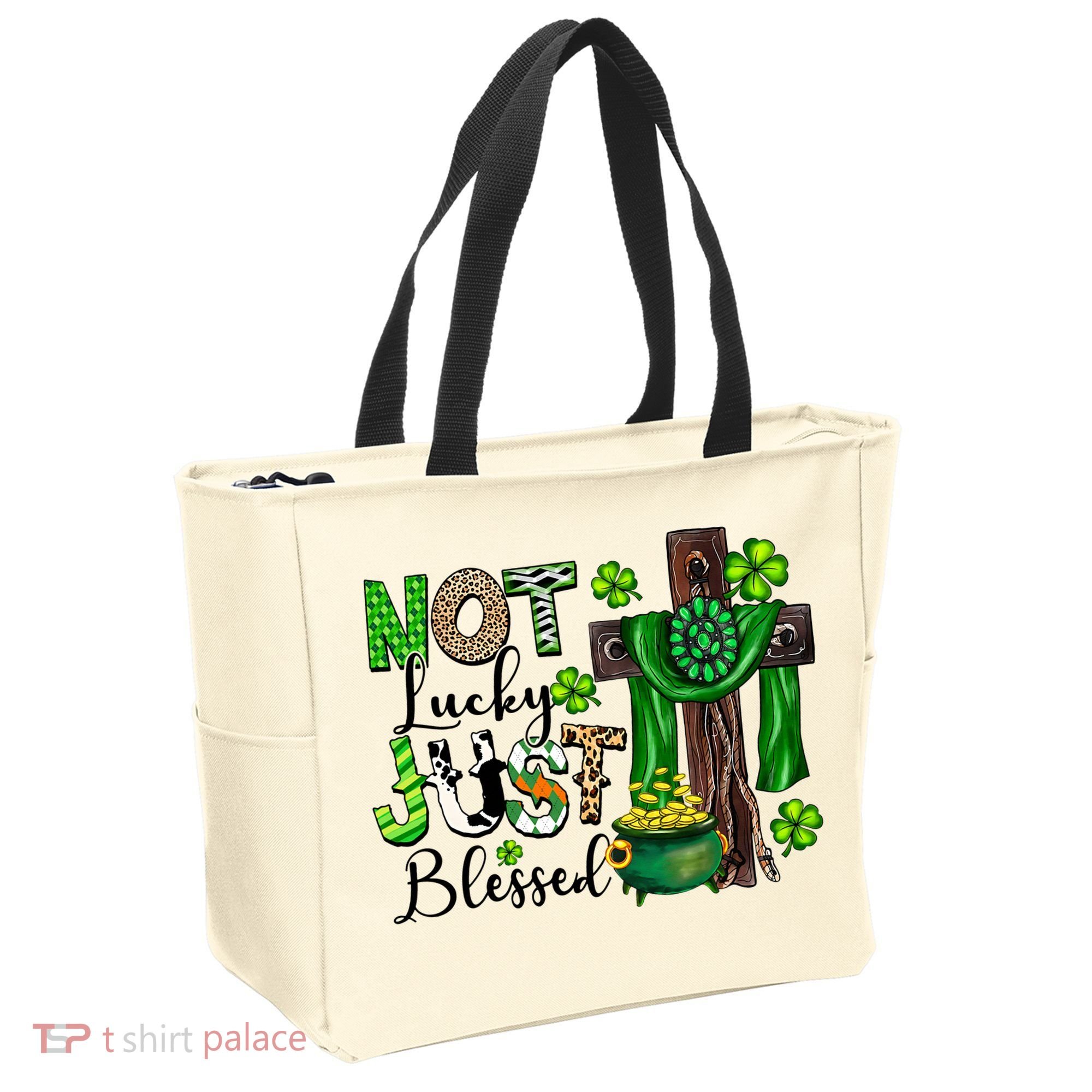 Not Lucky Just-Blessed Irish Christian Cross St Patricks Day Tote Bag