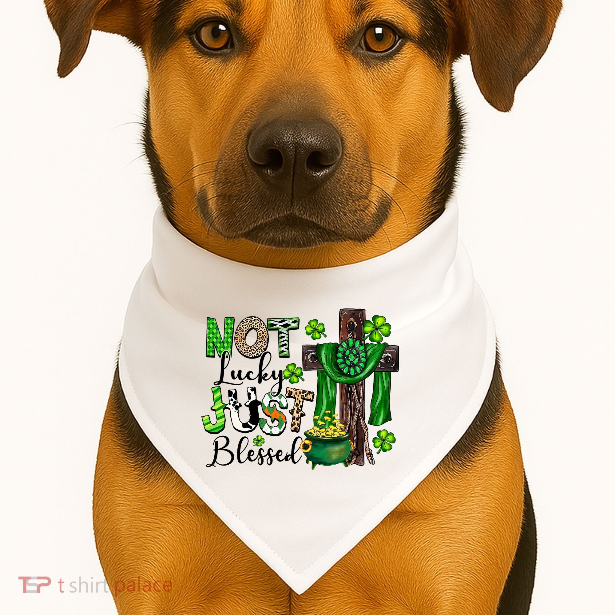 Not Lucky Just-Blessed Irish Christian Cross St Patricks Day USA-Made Doggie Bandana