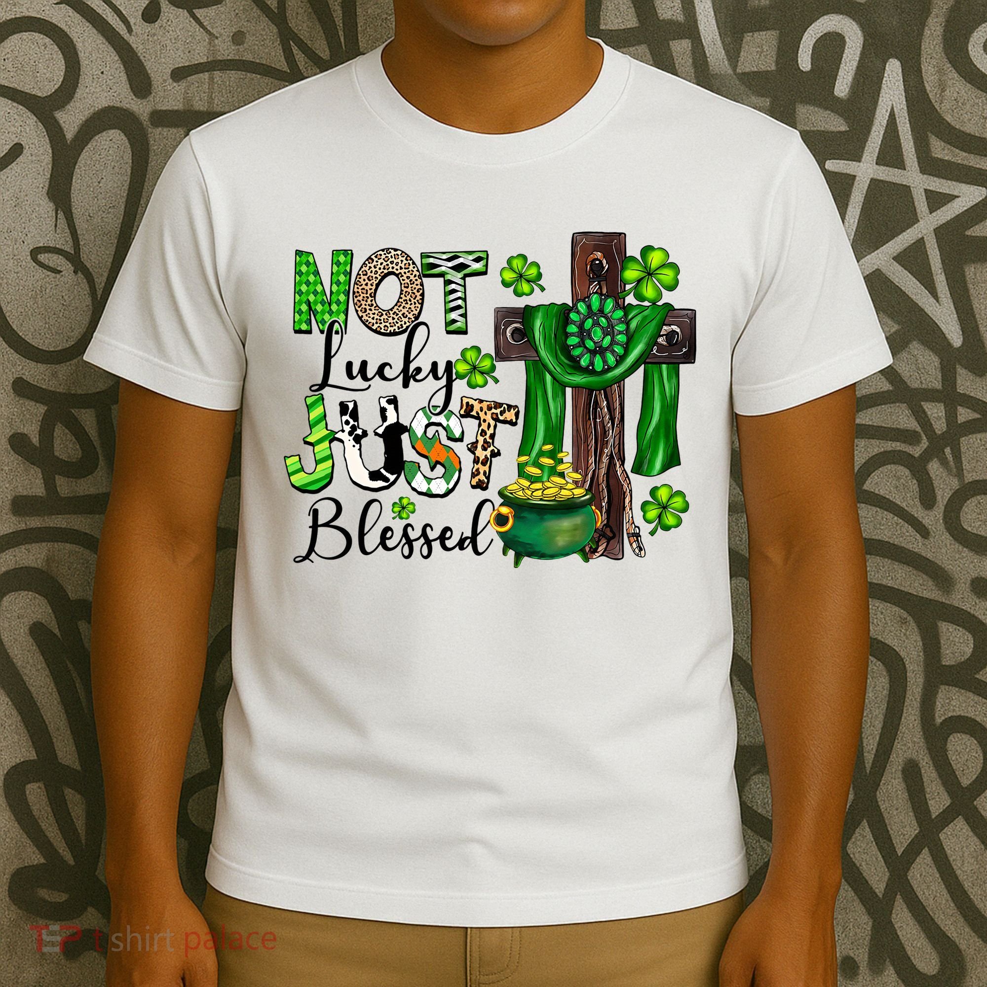Not Lucky Just-Blessed Irish Christian Cross St Patricks Day T-Shirt