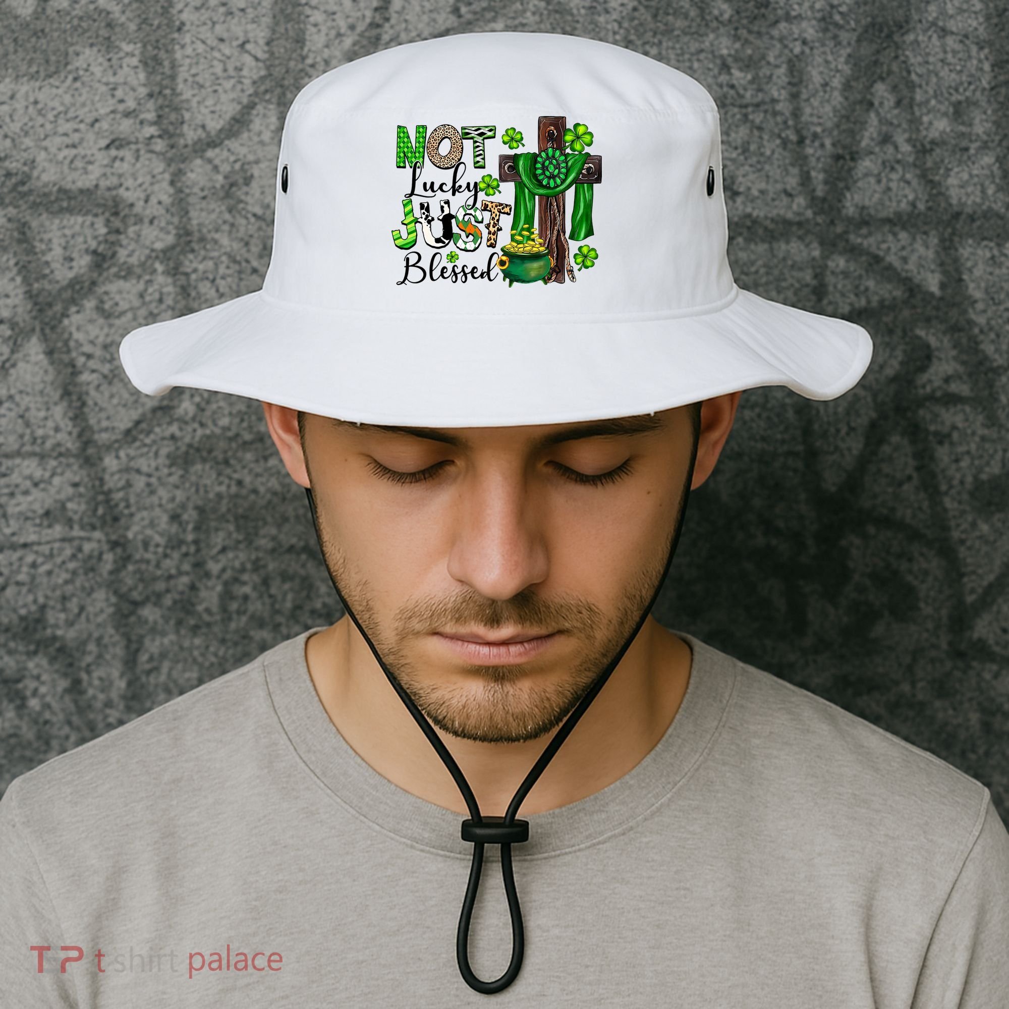 Not Lucky Just-Blessed Irish Christian Cross St Patricks Day Bucket Hat
