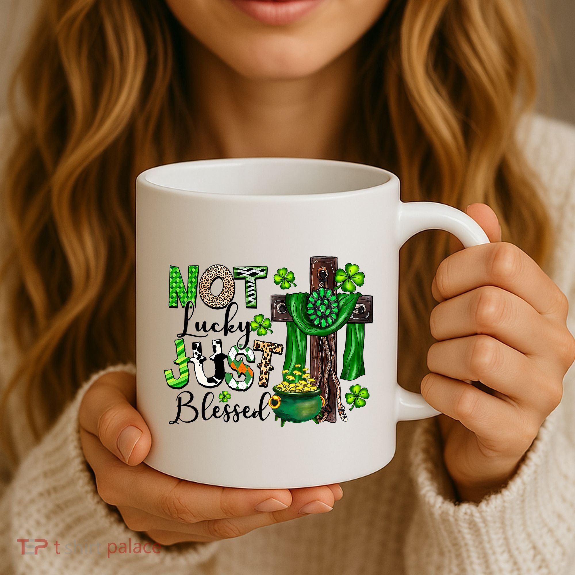 Not Lucky Just-Blessed Irish Christian Cross St Patricks Day Coffee Mug