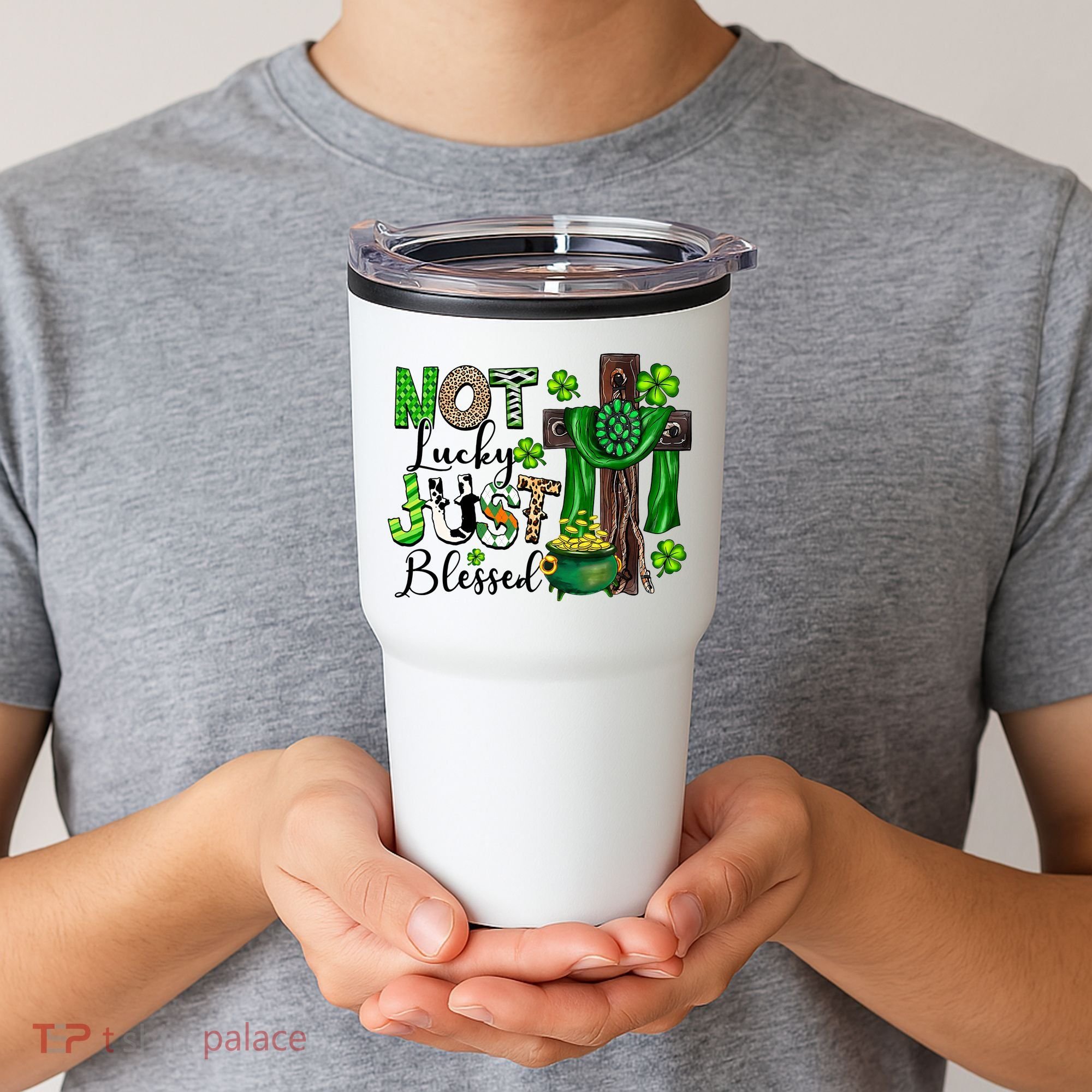 Not Lucky Just-Blessed Irish Christian Cross St Patricks Day Tumbler