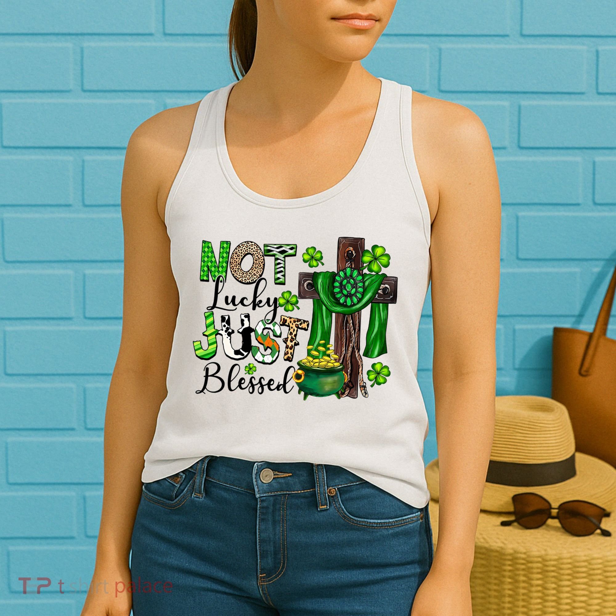 Not Lucky Just-Blessed Irish Christian Cross St Patricks Day Women's Tank Top