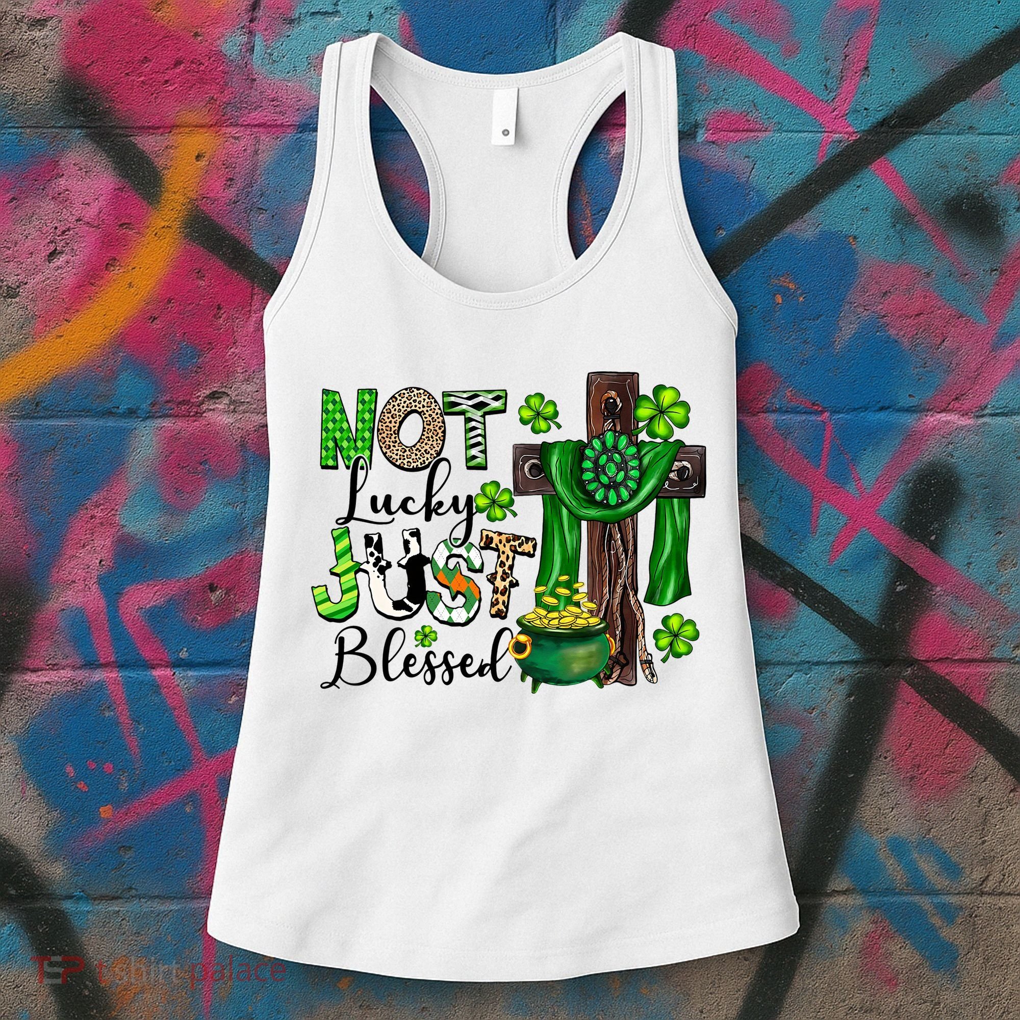 Not Lucky Just-Blessed Irish Christian Cross St Patricks Day Women's Tank Top