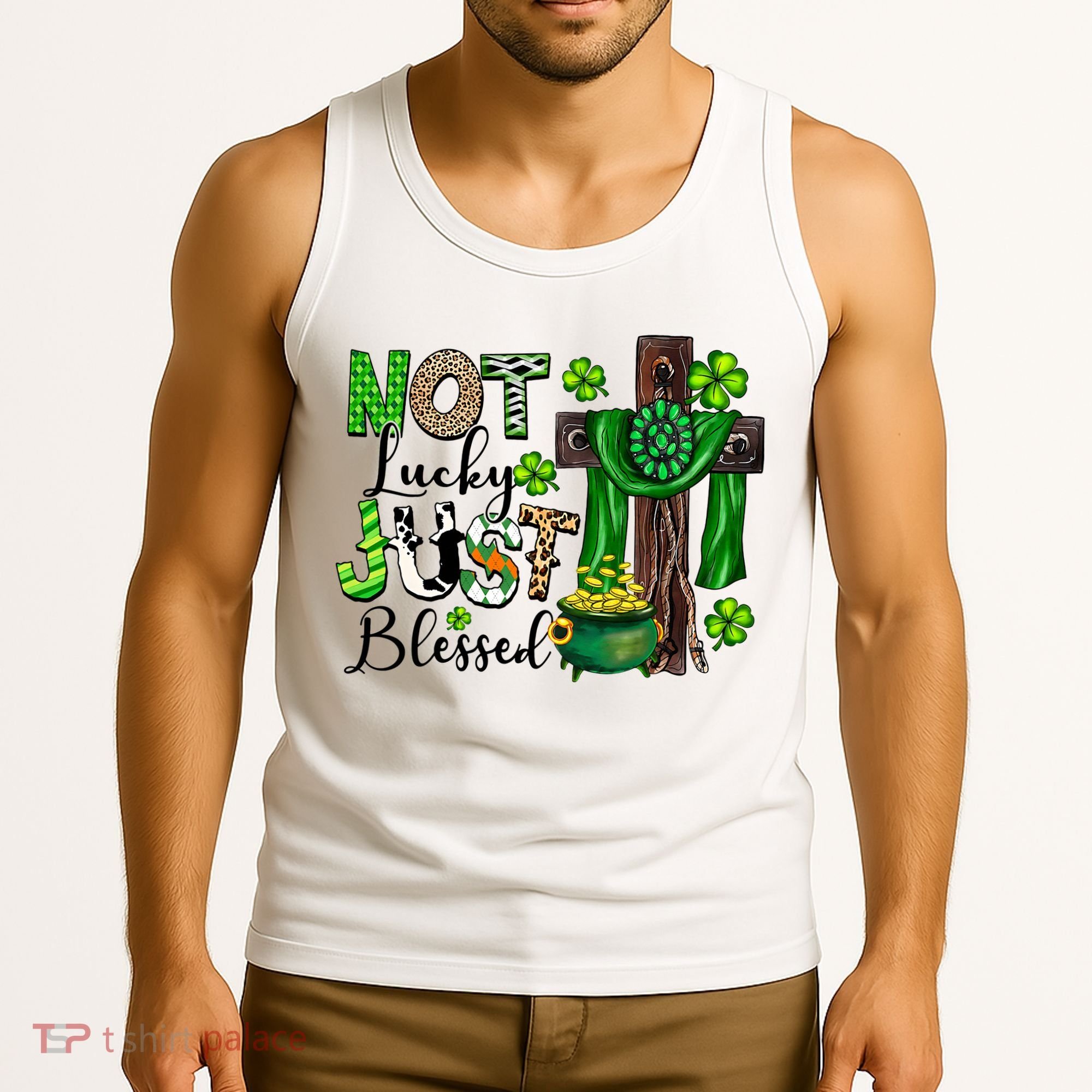 Not Lucky Just-Blessed Irish Christian Cross St Patricks Day Tank Top