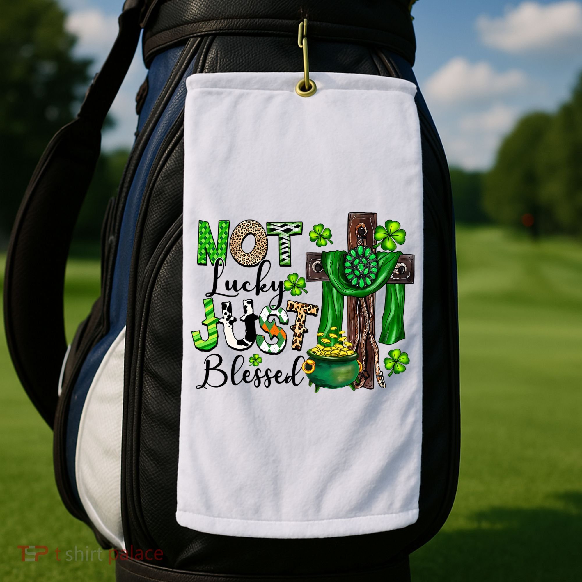 Not Lucky Just-Blessed Irish Christian Cross St Patricks Day Golf Towel