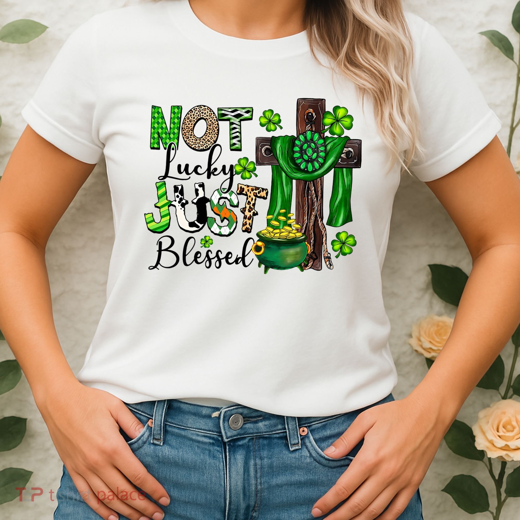 Not Lucky Just-Blessed Irish Christian Cross St Patricks Day Women's T-Shirt