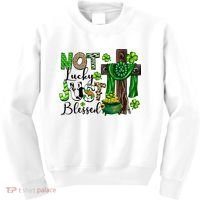 Not Lucky Just-Blessed Irish Christian Cross St Patricks Day Kids Sweatshirt thumb 0