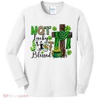Not Lucky Just-Blessed Irish Christian Cross St Patricks Day Kids Long Sleeve Shirt thumb 0