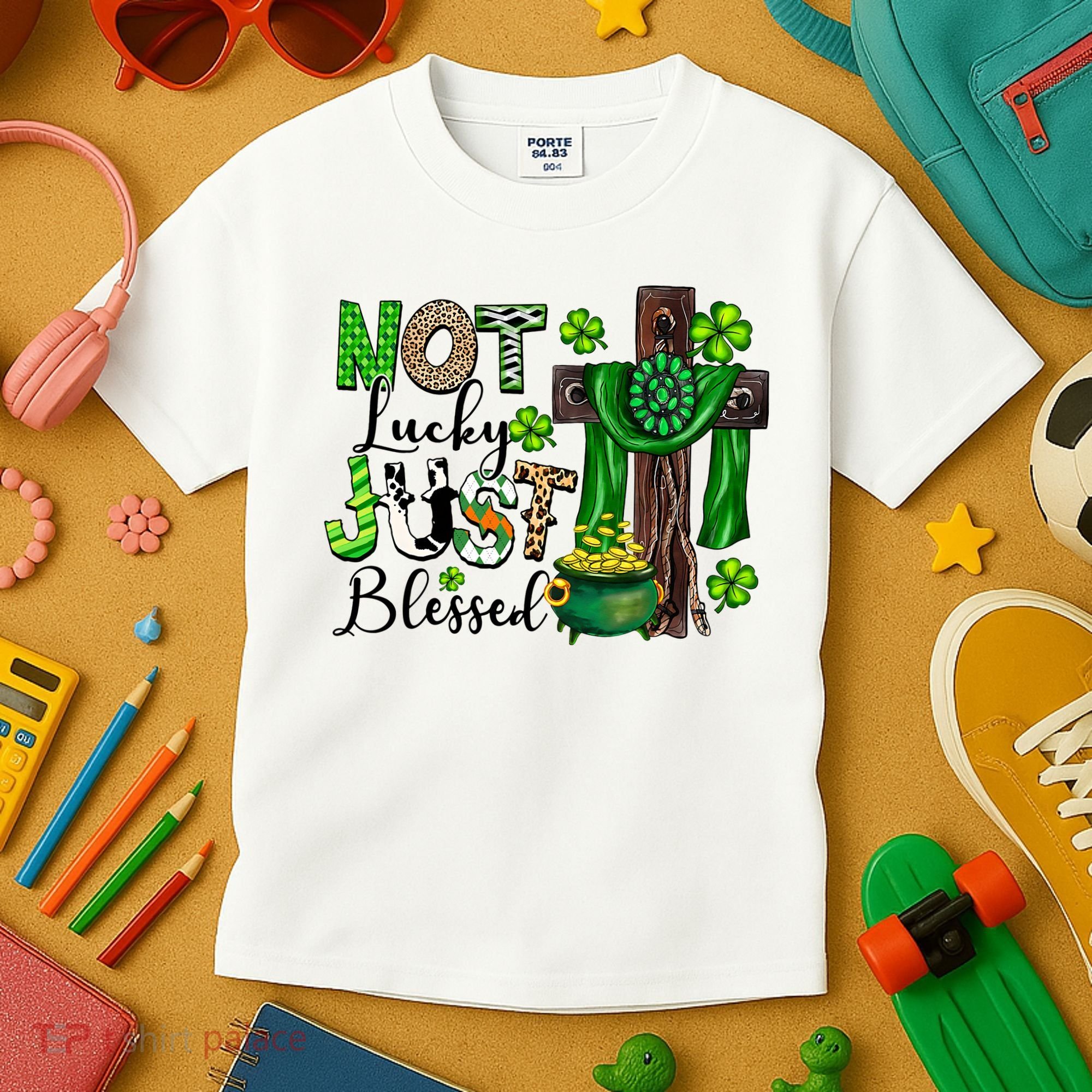 Not Lucky Just-Blessed Irish Christian Cross St Patricks Day Kids T-Shirt