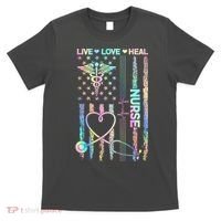 Nurse Live Love Heal Colorful USA Flag T-Shirt thumb 0