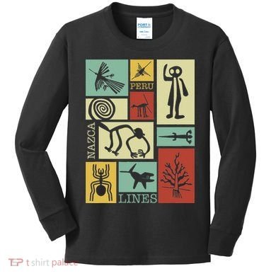 Nazca Lines Peru Geoglyphs Retro Box Artworks Kids Long Sleeve Shirt