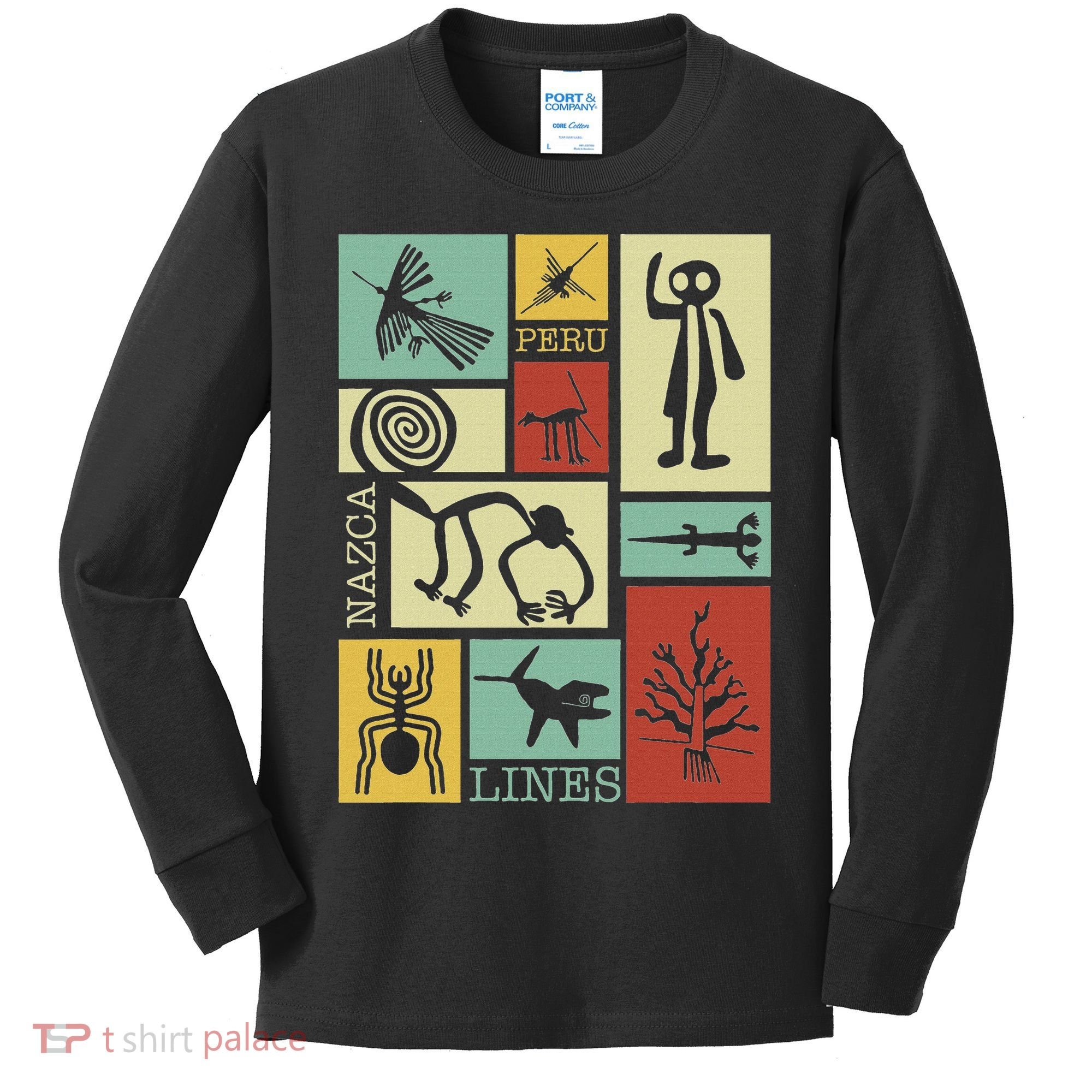 Nazca Lines Peru Geoglyphs Retro Box Artworks Kids Long Sleeve Shirt