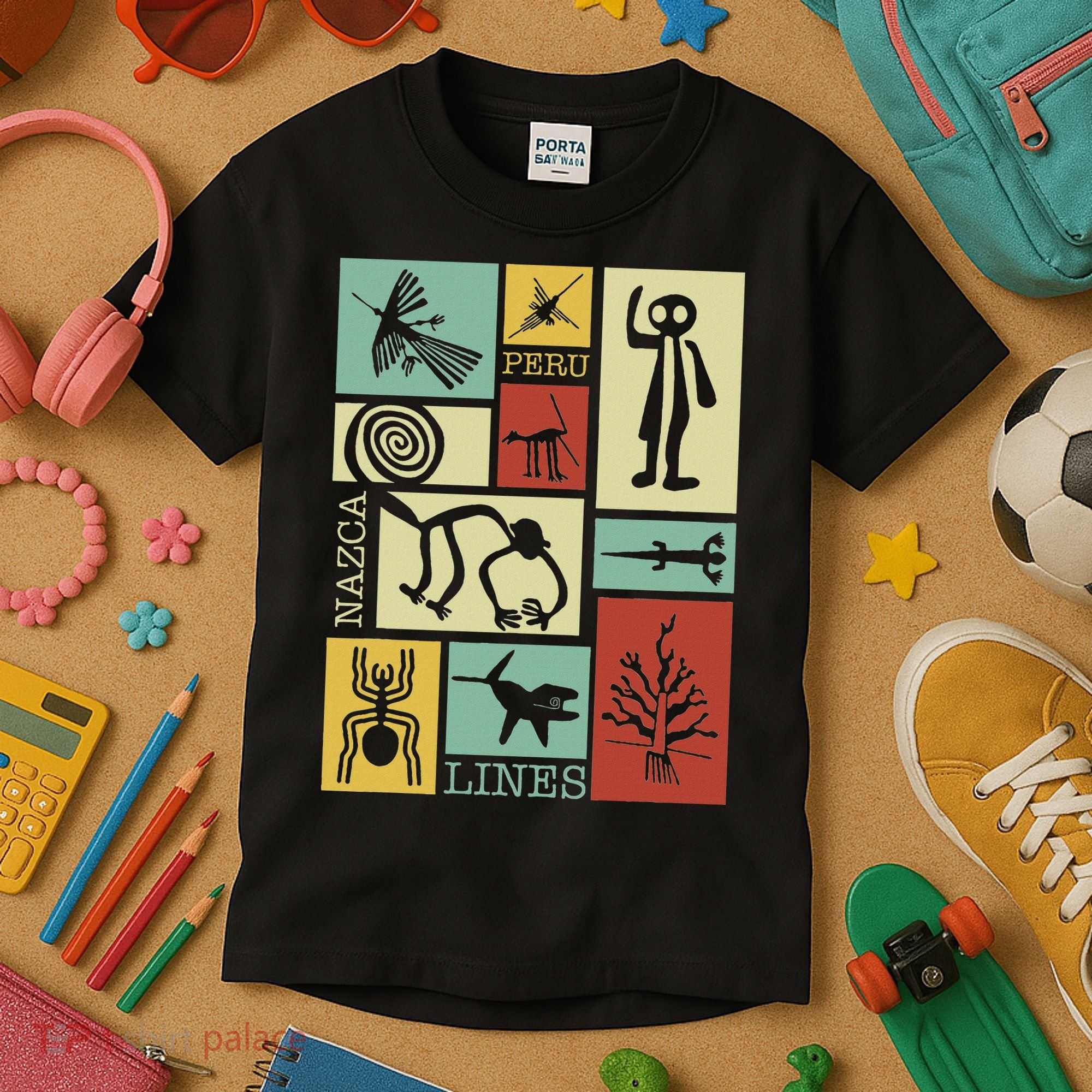 Nazca Lines Peru Geoglyphs Retro Box Artworks Kids T-Shirt