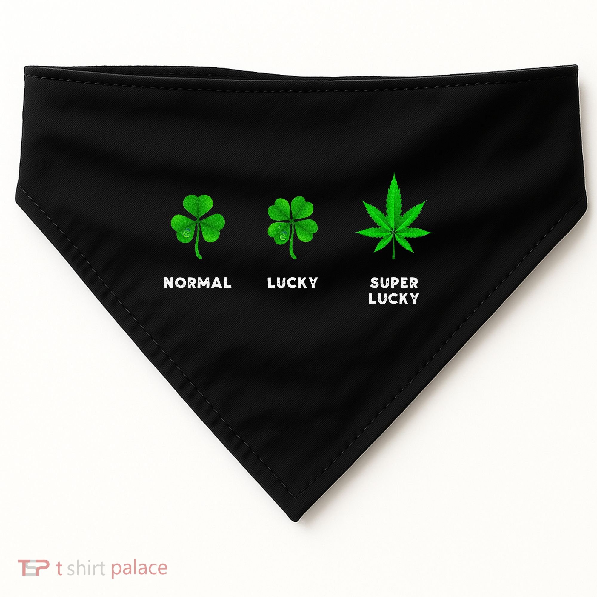 Normal Lucky Super Lucky Shamrock Weed Leaf St. Patricks Day USA-Made Doggie Bandana