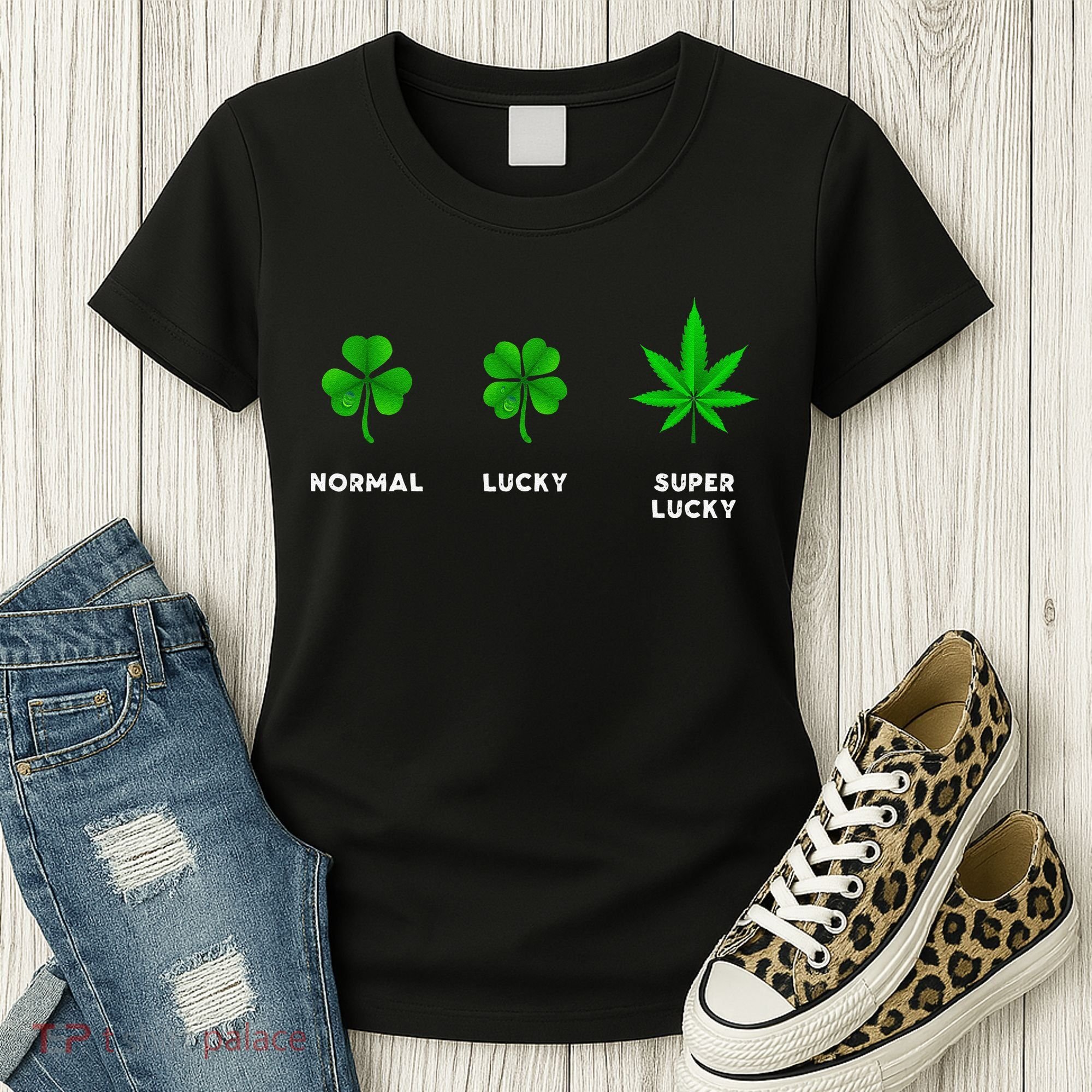 Normal Lucky Super Lucky Shamrock Weed Leaf St. Patricks Day Women's T-Shirt
