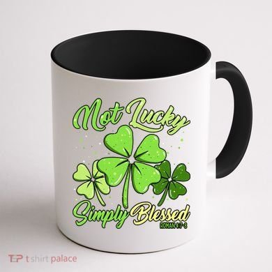 Not Lucky Simply Blessed Christian Shamrock St Patricks Day Coffee Mug back