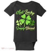 Not Lucky Simply Blessed Christian Shamrock St Patricks Day Baby Bodysuit thumb 0