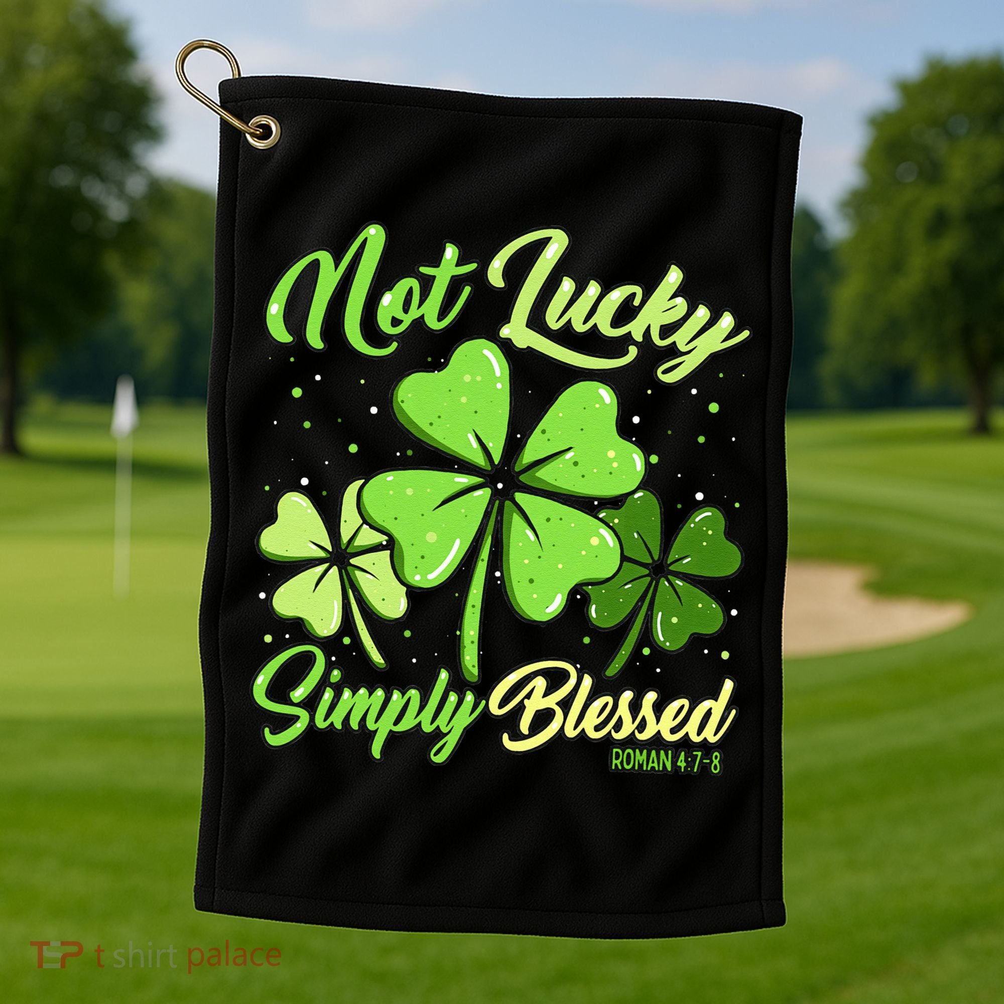 Not Lucky Simply Blessed Christian Shamrock St Patricks Day Golf Towel