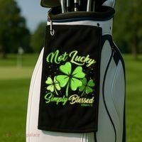 Not Lucky Simply Blessed Christian Shamrock St Patricks Day Golf Towel thumb 2
