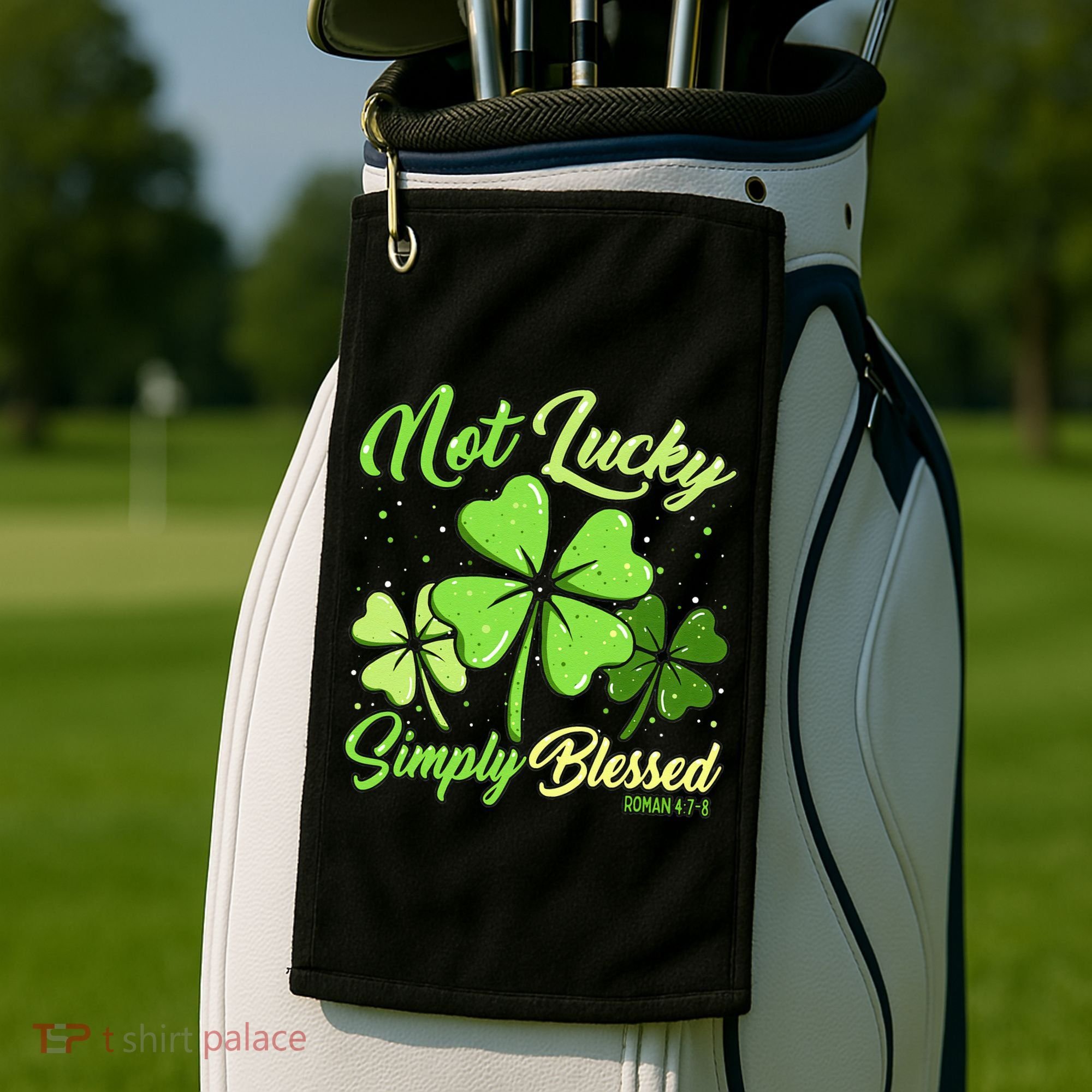 Not Lucky Simply Blessed Christian Shamrock St Patricks Day Golf Towel