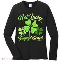 Not Lucky Simply Blessed Christian Shamrock St Patricks Day Women's Long Sleeve Shirt thumb 0