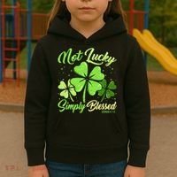 Not Lucky Simply Blessed Christian Shamrock St Patricks Day Kids Hoodie thumb 3