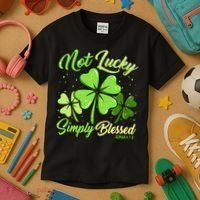 Not Lucky Simply Blessed Christian Shamrock St Patricks Day Kids T-Shirt thumb 3