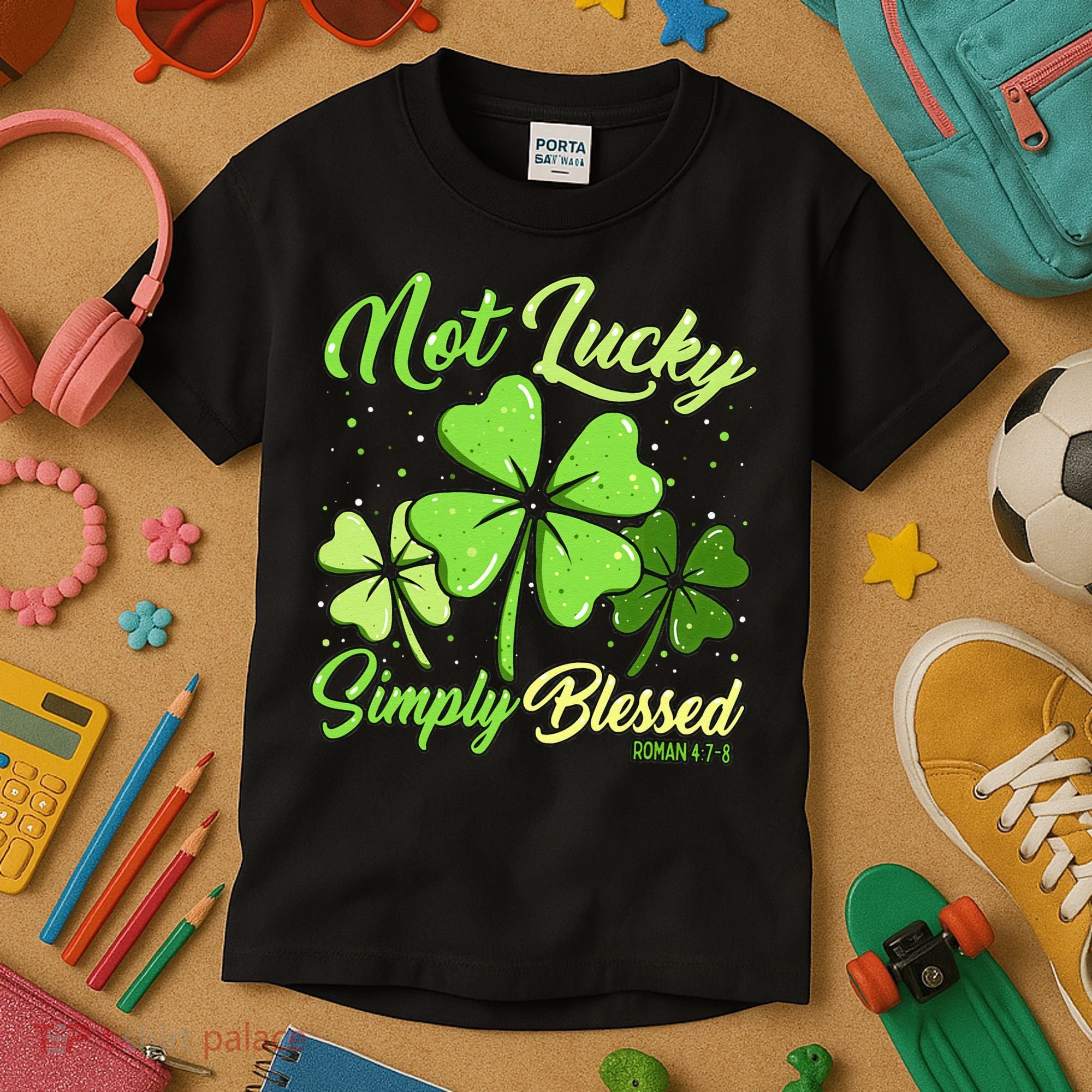 Not Lucky Simply Blessed Christian Shamrock St Patricks Day Kids T-Shirt