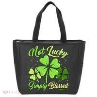 Not Lucky Simply Blessed Christian Shamrock St Patricks Day Tote Bag thumb 0