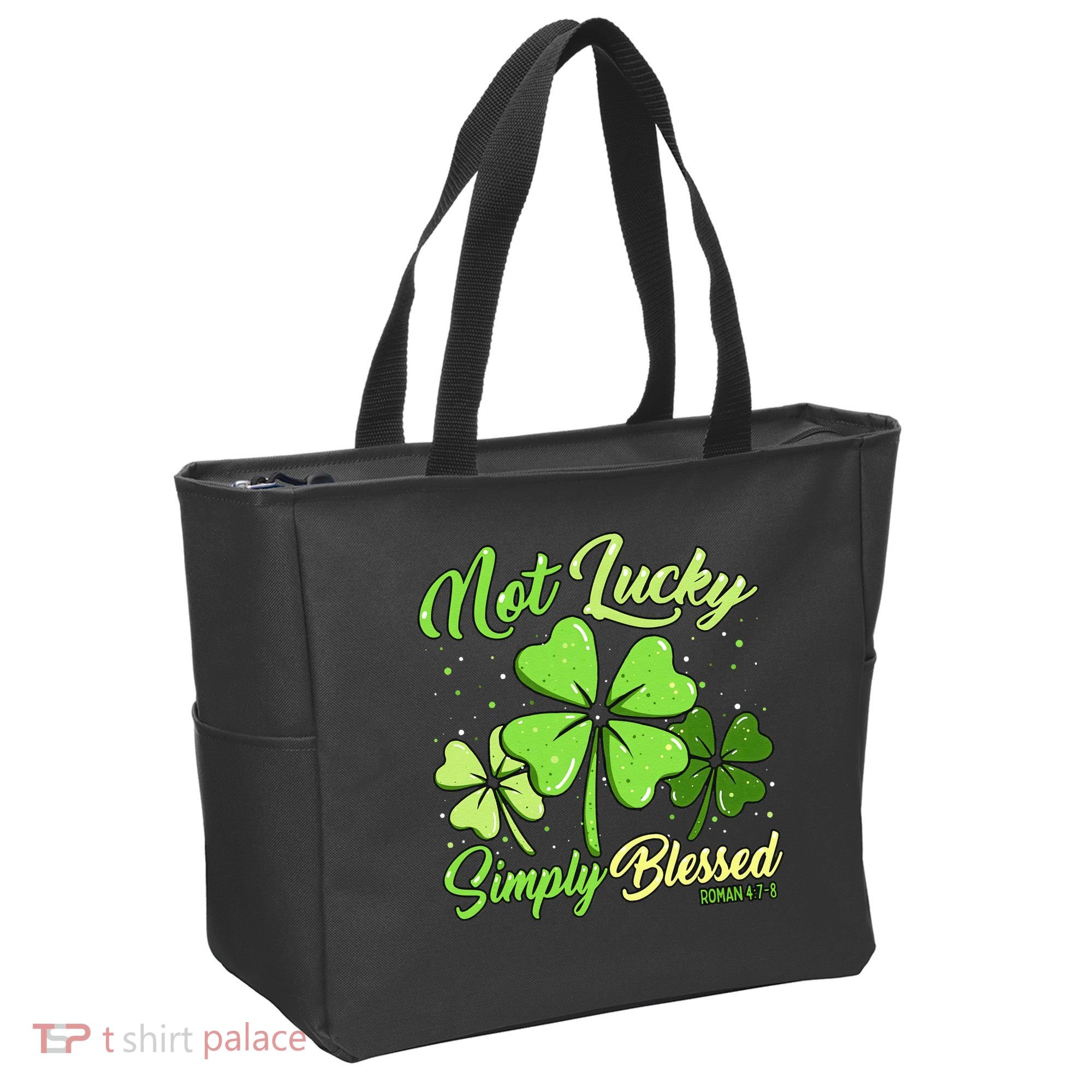 Not Lucky Simply Blessed Christian Shamrock St Patricks Day Tote Bag