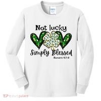 Not Lucky Simply Blessed Christian St Patricks Day Irish Kids Long Sleeve Shirt thumb 0