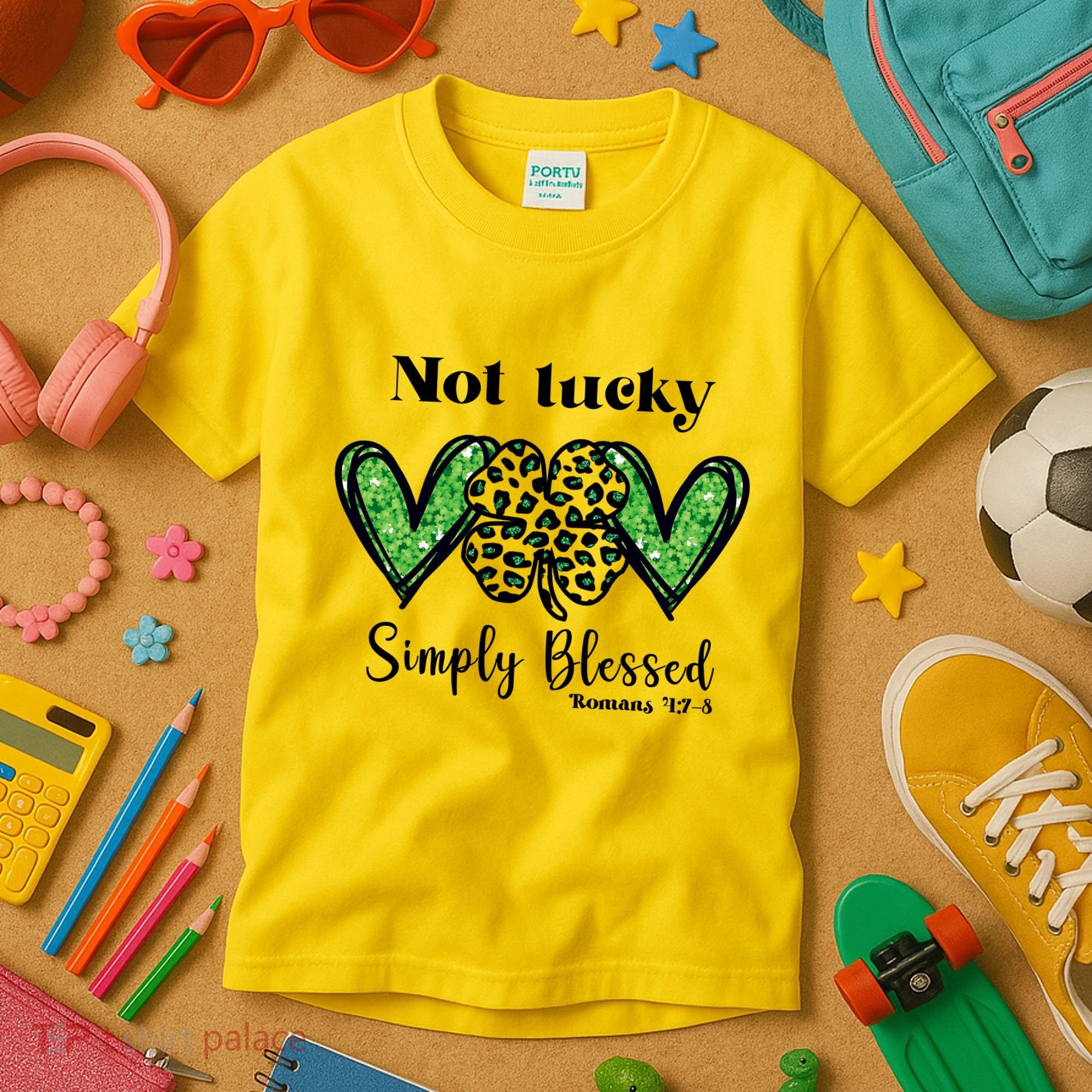 Not Lucky Simply Blessed Clover Kids T-Shirt