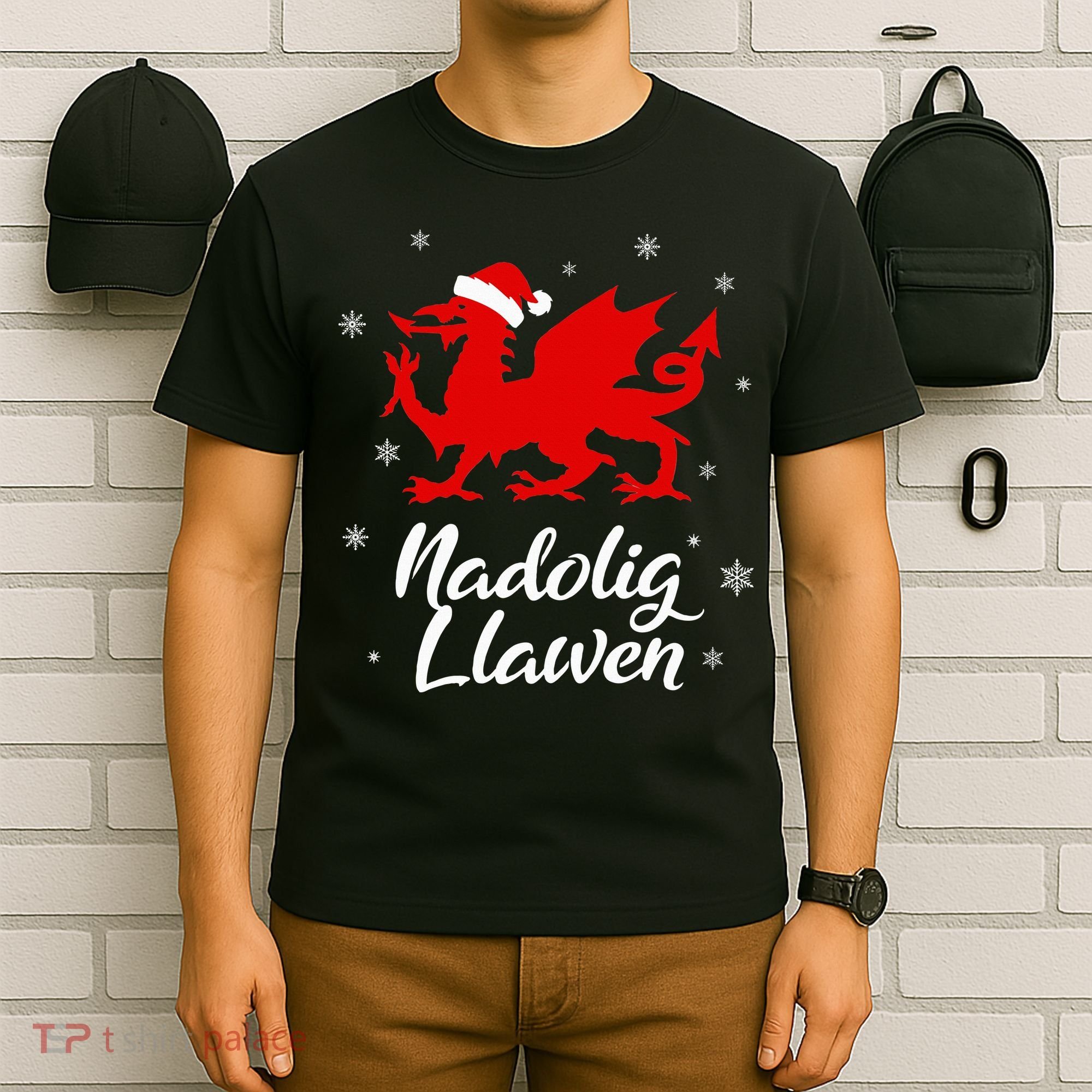 Nadolig Llawen Wales Welsh Cymru Merry Christmas Dragon T-Shirt