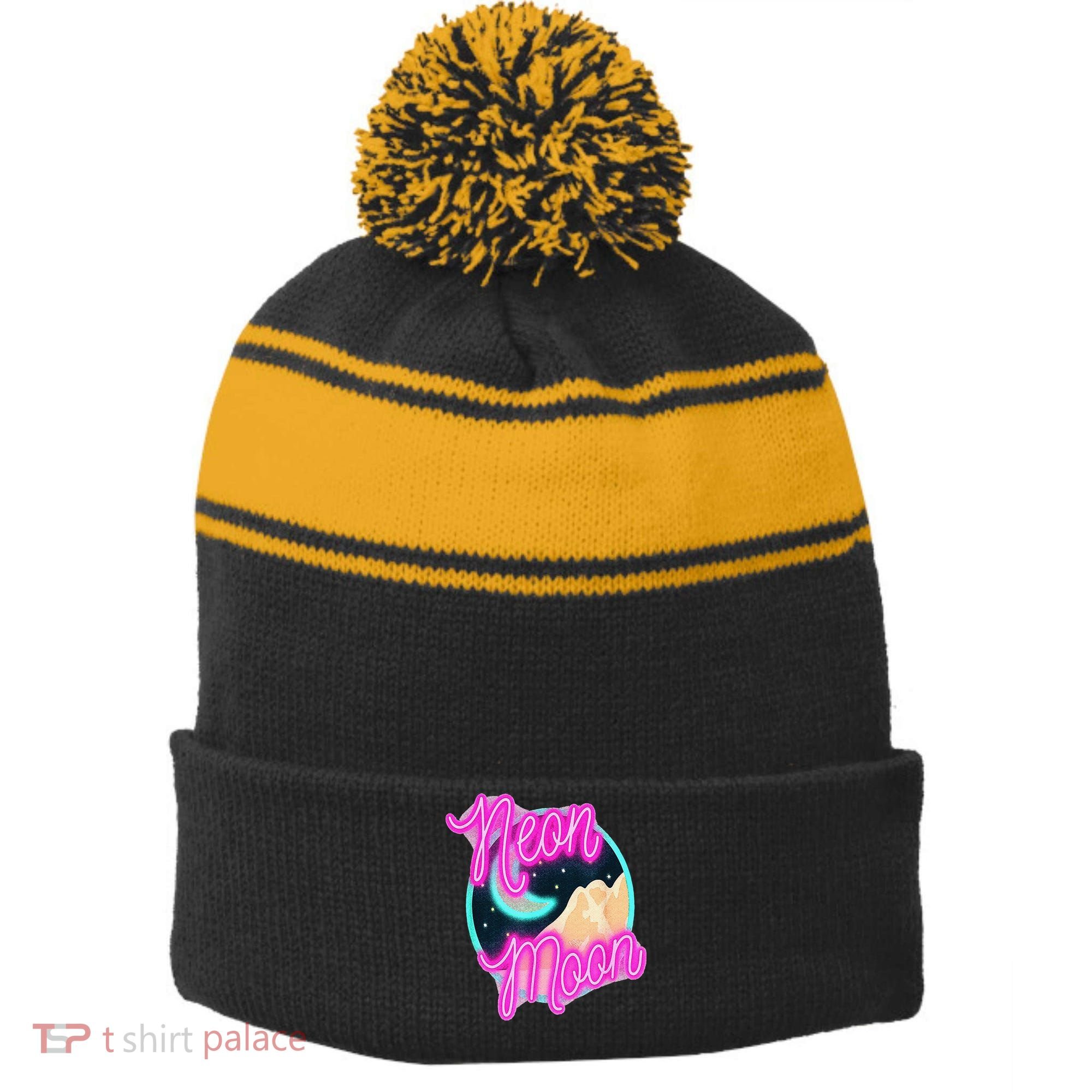 Neon Moon 90s Country Music Stripe Pom Pom Beanie