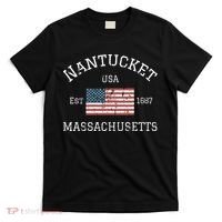 Nantucket Massachusetts American Flag Usa Travel Vintage T-Shirt thumb 0
