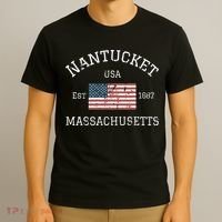 Nantucket Massachusetts American Flag Usa Travel Vintage T-Shirt thumb 3