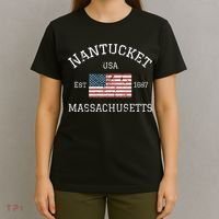 Nantucket Massachusetts American Flag Usa Travel Vintage T-Shirt thumb 4