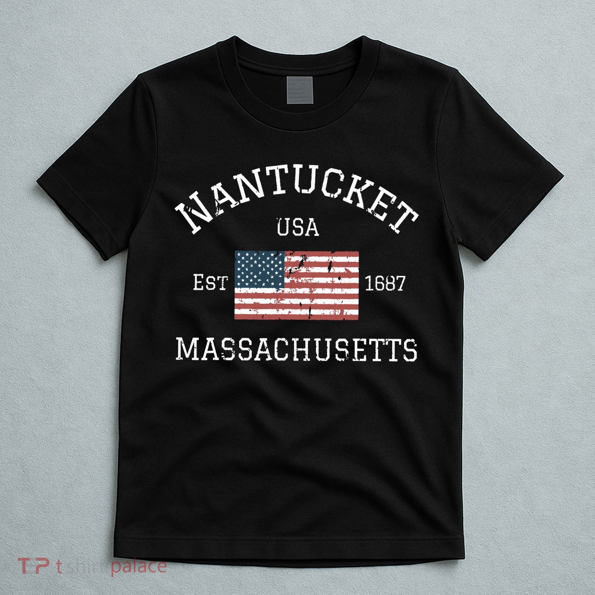 Nantucket Massachusetts American Flag Usa Travel Vintage T-Shirt
