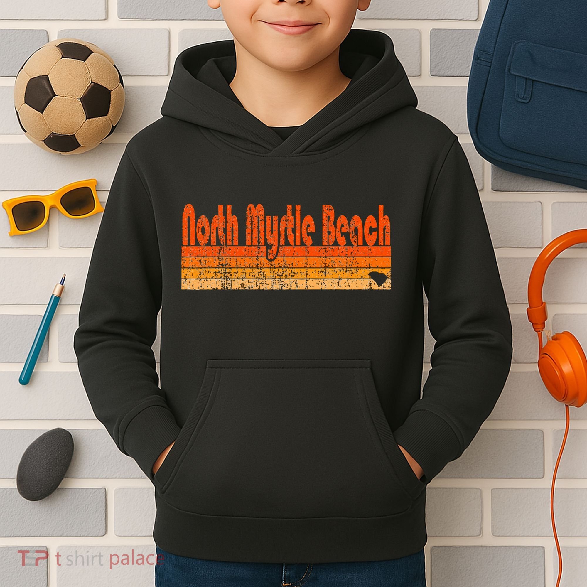 North Myrtle Beach Sc Retro 80s Style Kids Hoodie