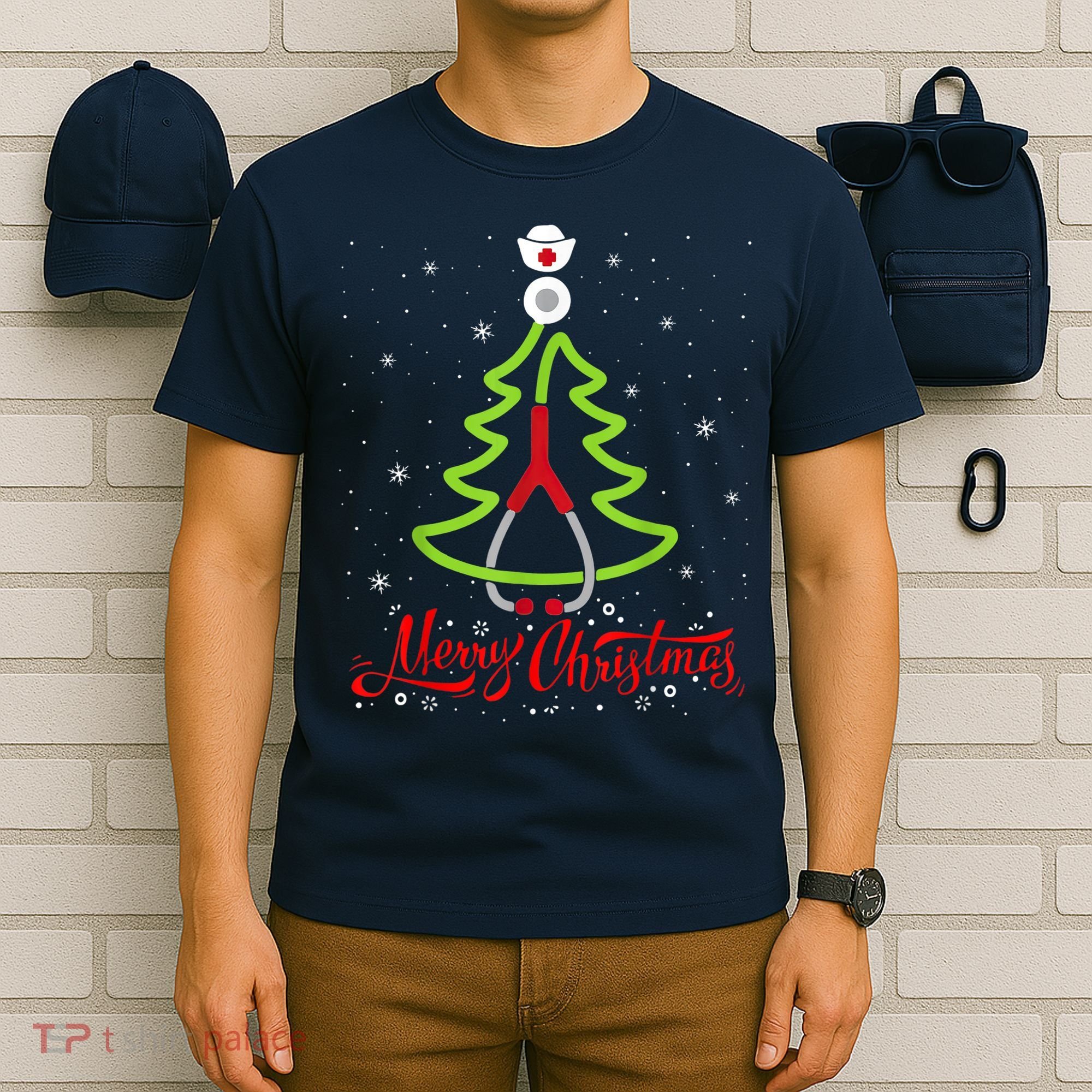 Nurse Merry Christmas Tree Stethoscope Xmas Nurse Christmas T-Shirt