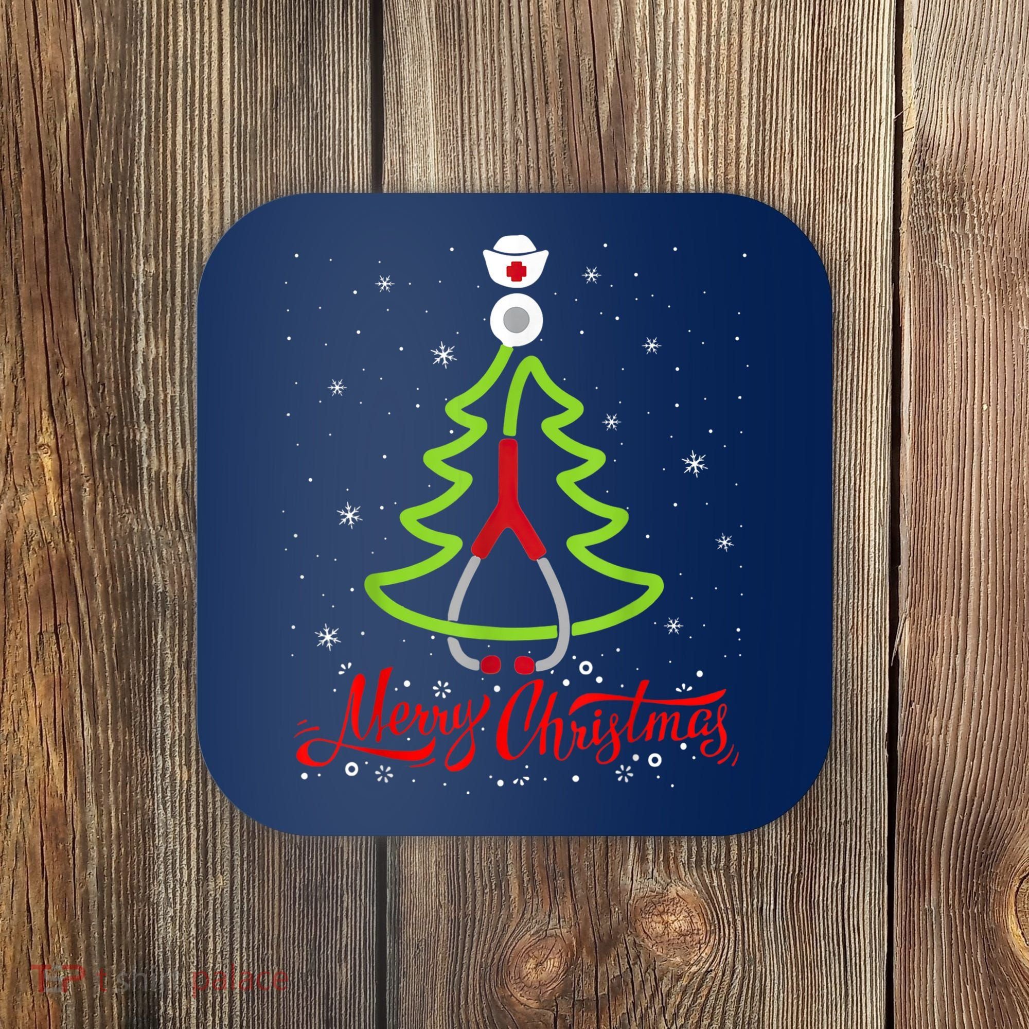 Nurse Merry Christmas Tree Stethoscope Xmas Nurse Christmas Coaster