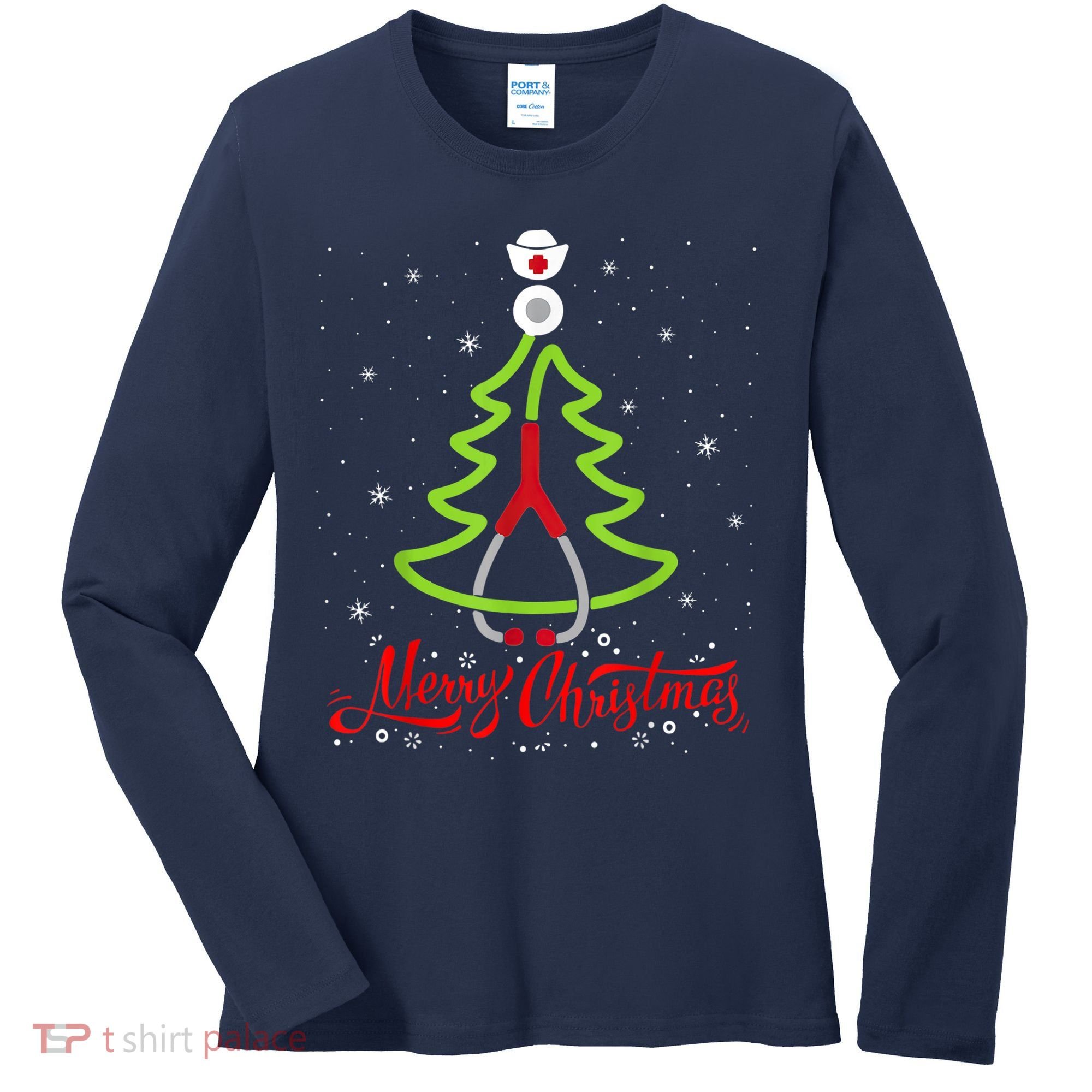 Nurse Merry Christmas Tree Stethoscope Xmas Nurse Christmas Women's Long Sleeve Shirt