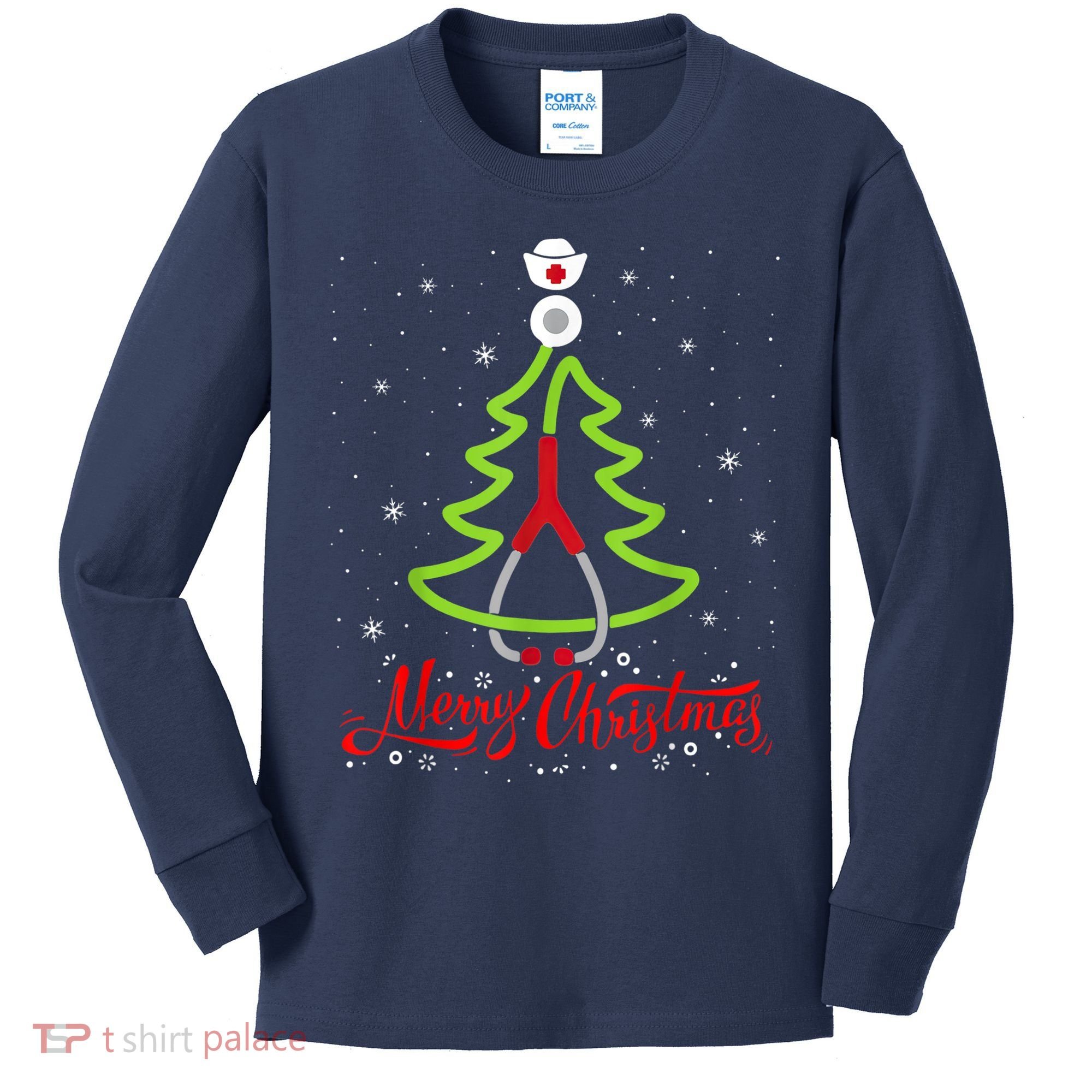 Nurse Merry Christmas Tree Stethoscope Xmas Nurse Christmas Kids Long Sleeve Shirt
