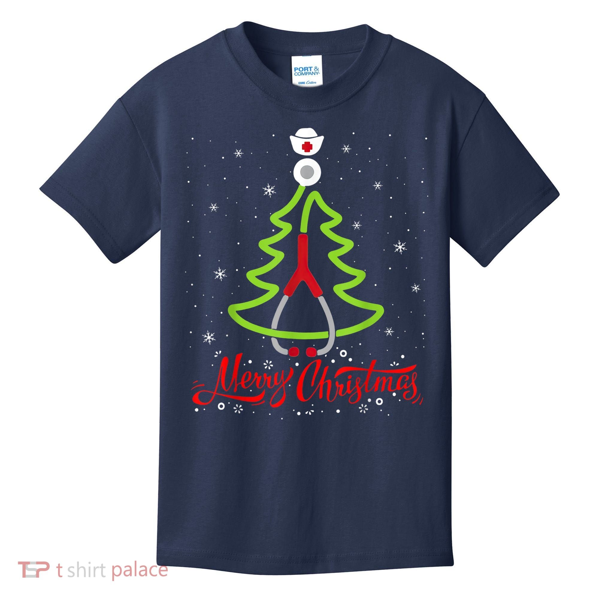 Nurse Merry Christmas Tree Stethoscope Xmas Nurse Christmas Kids T-Shirt