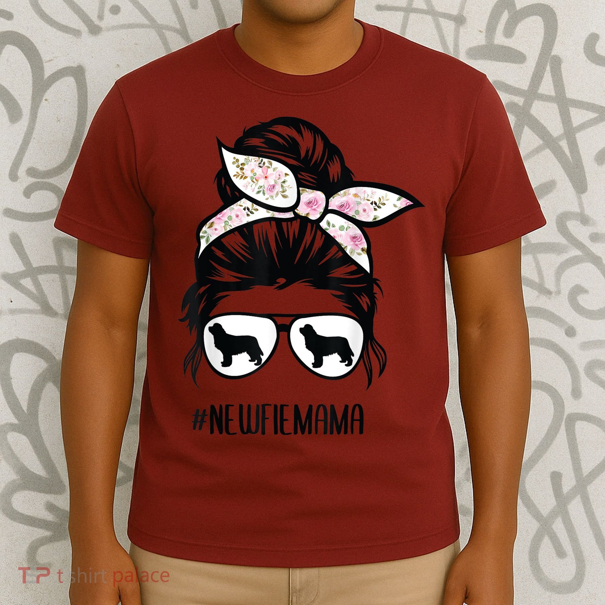 Newfie Mom Dog Messy Bun Hair Glasses Newfoundland Dog Mom T-Shirt