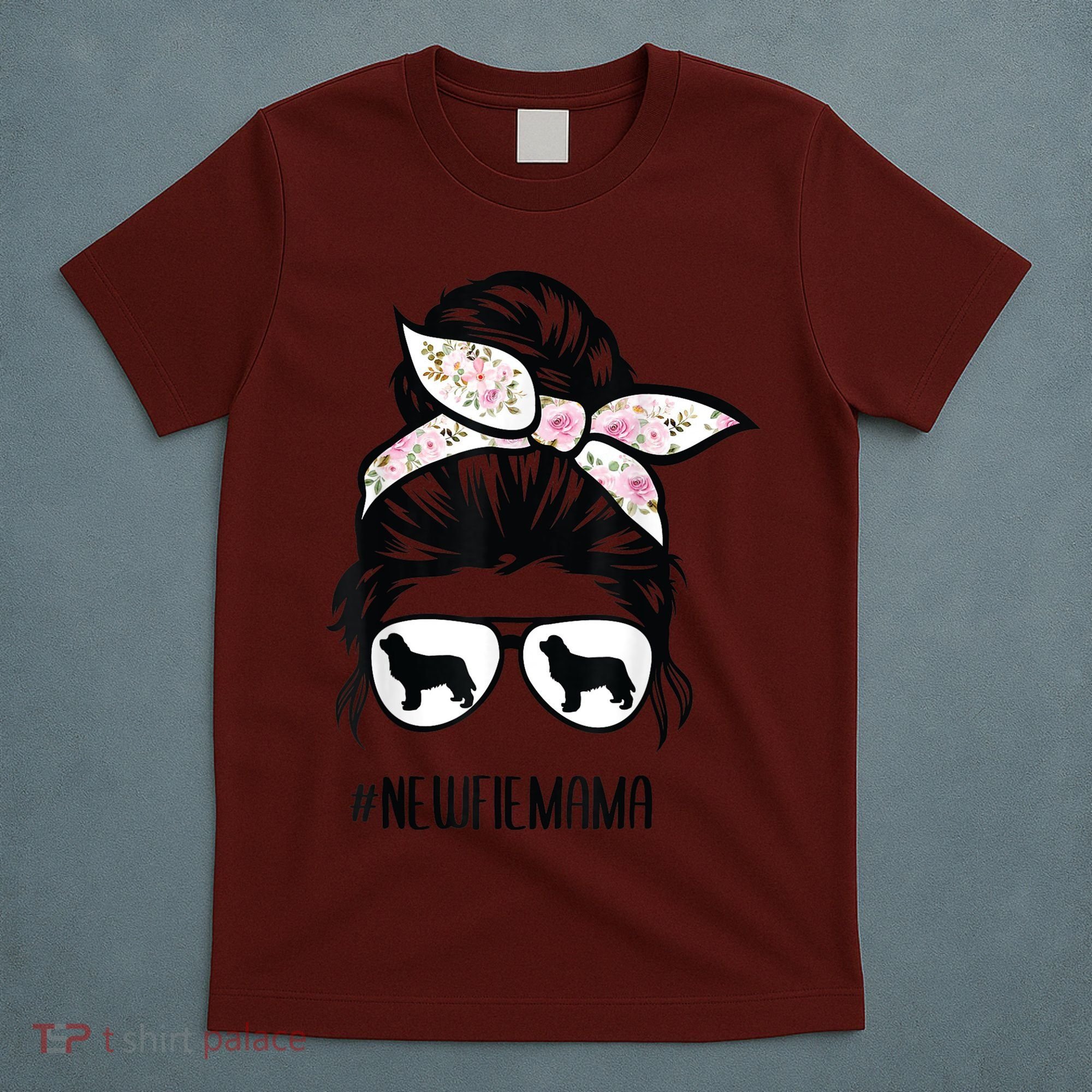 Newfie Mom Dog Messy Bun Hair Glasses Newfoundland Dog Mom T-Shirt